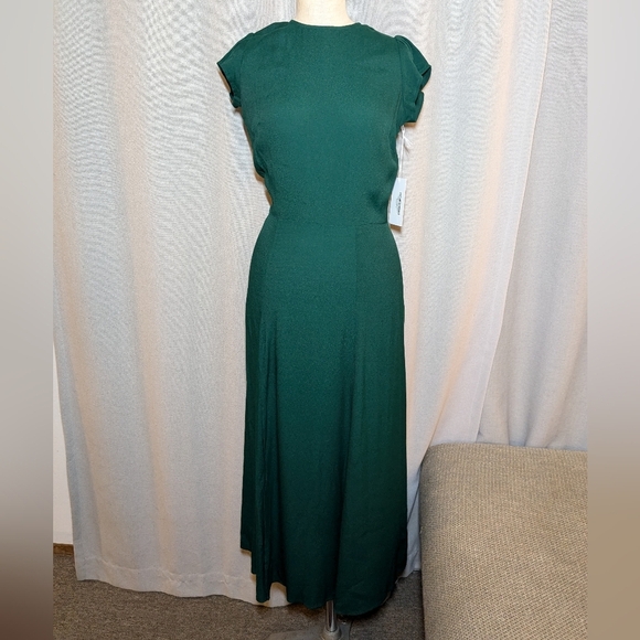 NEW Reformation Gavin Dress Emerald Green Midi Size 0 Open Back Short Sleeve - Picture 7 of 11